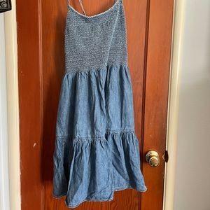GAP Blue Denim Smocked Mini Dress with a tie back